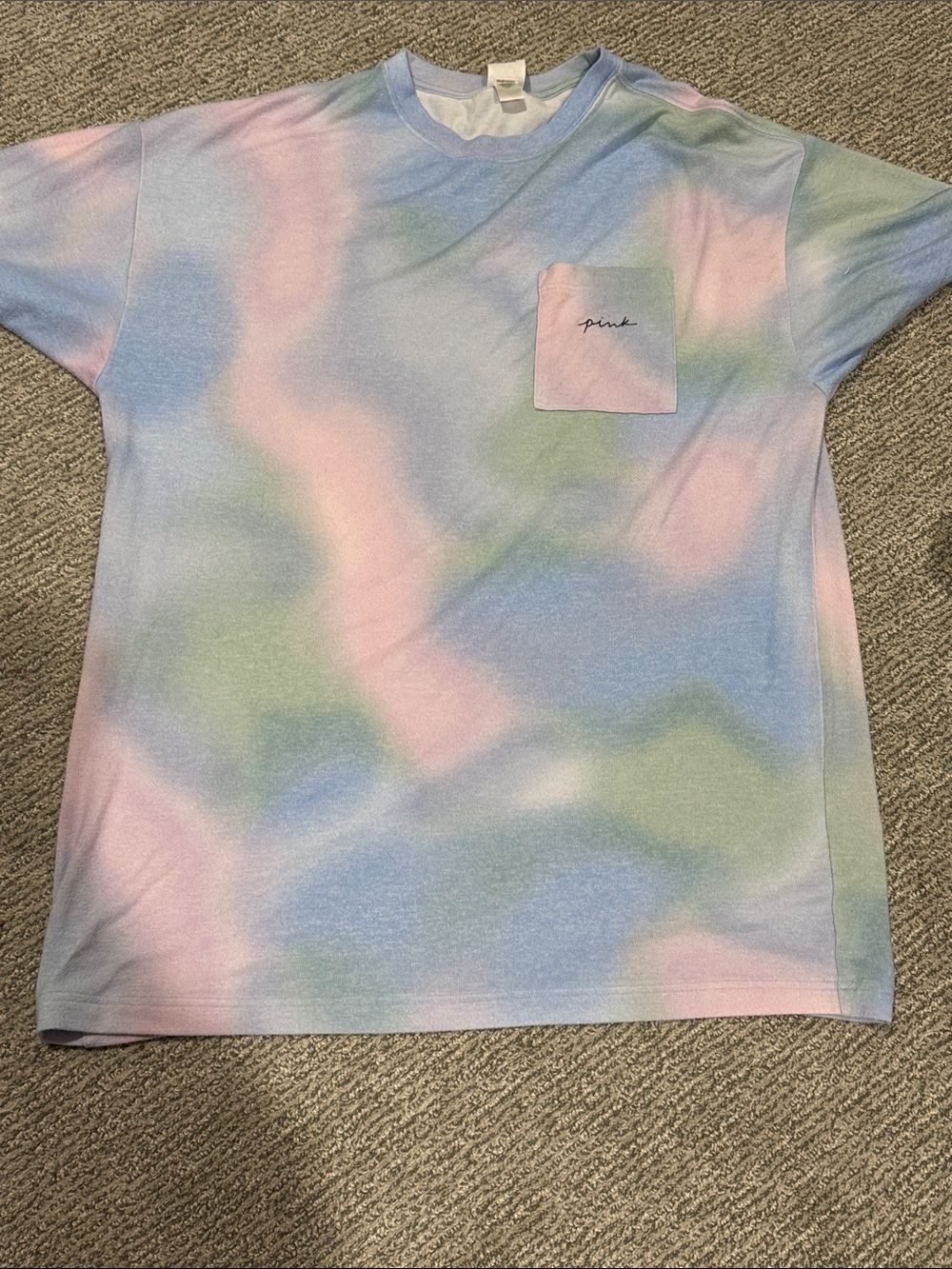 PINK Victoria's Secret Pastel Tie-Dye Pocket Tee - Pink, Blue, Green